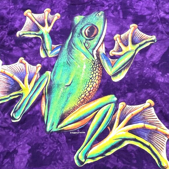 Rainforest Cafe Tree Frog Men's Purple Tie Dye 90s Vintage T Shirt - M - Picture 7 of 12